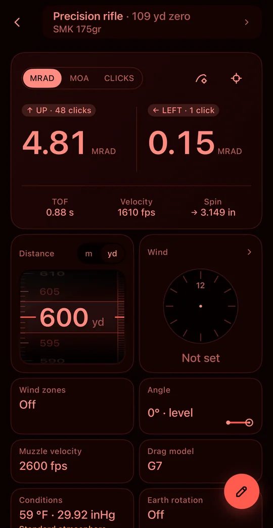 Night mode: the ballistic solver in a single red hue
