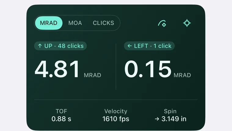 Solution readout: UP 48 clicks / 4.81 MRAD