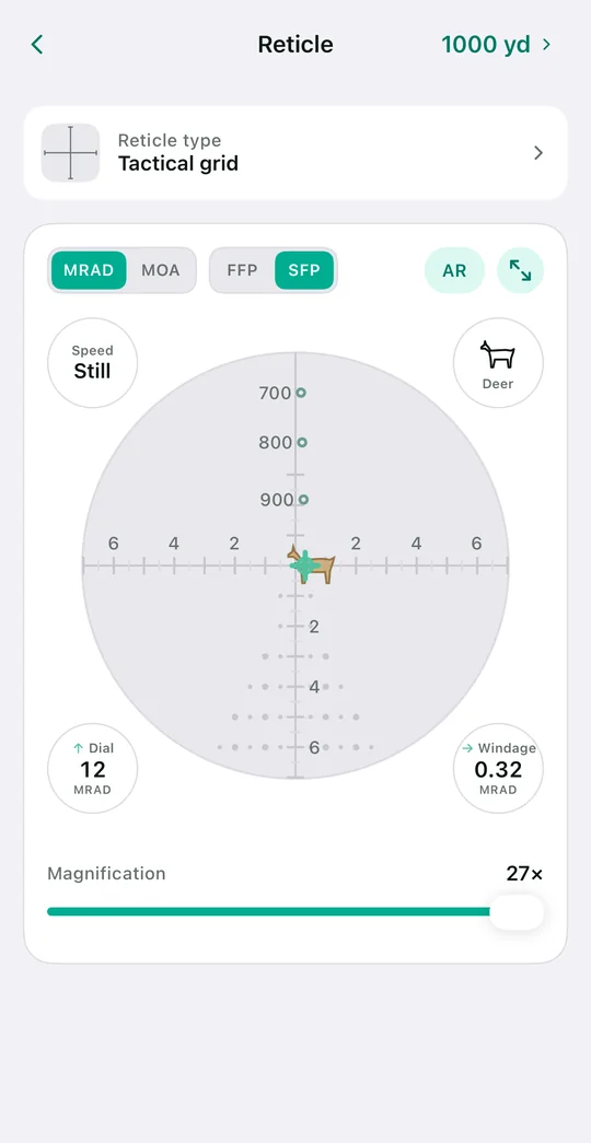 Light mode: the reticle simulation on a light background