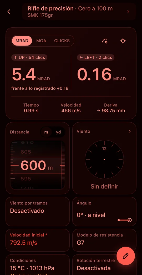 Modo noche: la calculadora balística en un único tono rojo