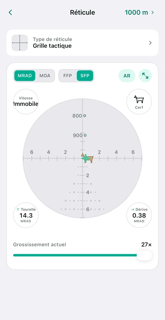 Mode clair : la simulation de réticule sur fond clair